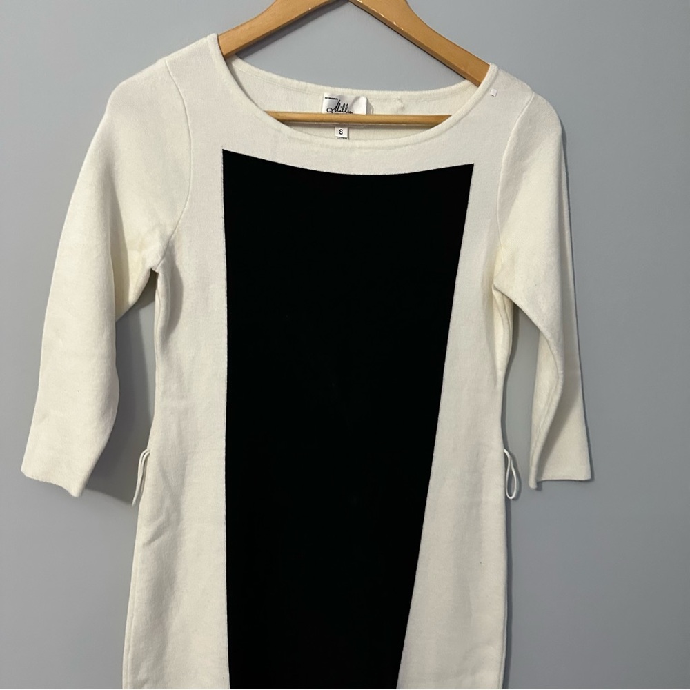 Milly New York Colorblock Knit Sheath Dress Black Ivory Small Classic Chic - Picture 5 of 11